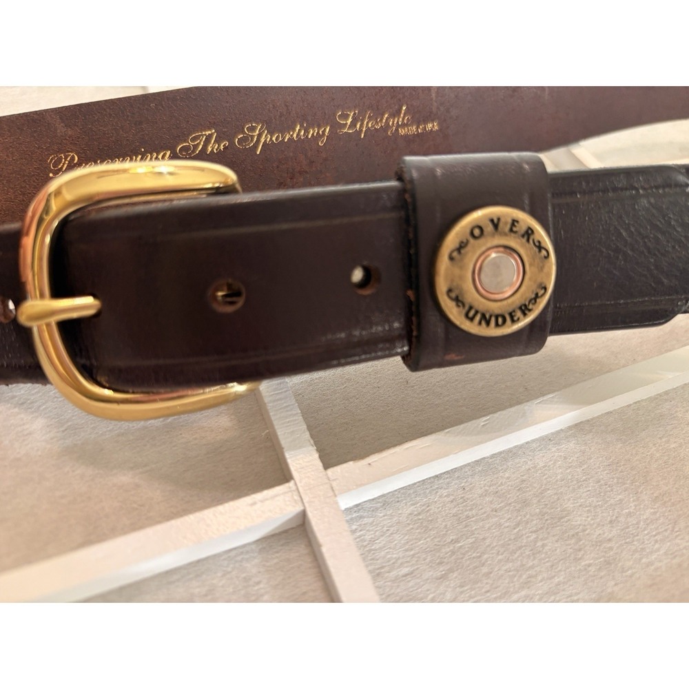Over Under Shotgun Shell Leather Belt sz 40 Mens Brown Made in U.S.A Sporting